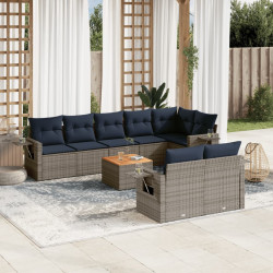 Conjunto de sofá de jardim de 9 peças com almofadas em rattan sintético cinza