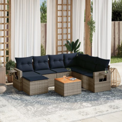 Conjunto de sofá de jardim com 8 peças e almofadas em rattan sintético cinza