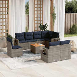 Conjunto de sofá de jardim de 9 peças com almofadas em rattan sintético cinza