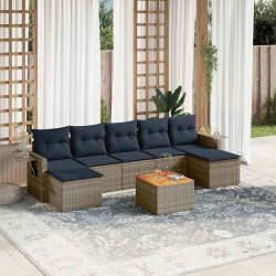Conjunto de sofá de jardim com 8 peças e almofadas em rattan sintético cinza