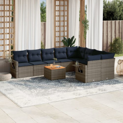 Conjunto de sofá de jardim com 10 peças e almofadas em rattan sintético cinza