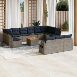 Conjunto de sofá de jardim com 14 peças e almofadas em rattan sintético cinza