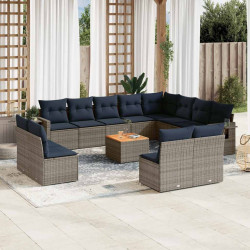 Conjunto de sofá de jardim com 13 peças e almofadas em rattan sintético cinza