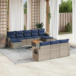 Conjunto de sofá de jardim com 11 peças e almofadas em rattan sintético cinza