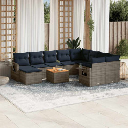Conjunto de sofá de jardim com 11 peças e almofadas em rattan sintético cinza