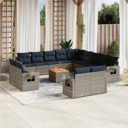 Conjunto de sofá de jardim com 14 peças e almofadas em rattan sintético cinza