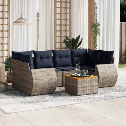Conjunto de sofá de jardim com 7 peças e almofadas em rattan sintético cinza