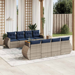 Conjunto de sofá de jardim de 9 peças com almofadas em rattan sintético cinza