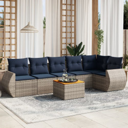 Conjunto de sofá de jardim com 7 peças e almofadas em rattan sintético cinza