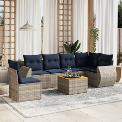 Conjunto de sofá de jardim com 7 peças e almofadas em rattan sintético cinza
