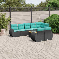 Conjunto de sofá de jardim de 9 peças com almofadas em rattan sintético preto