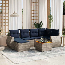 Conjunto de sofá de jardim com 7 peças e almofadas em rattan sintético cinza