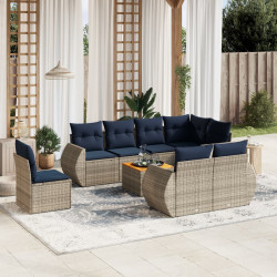 Conjunto de sofá de jardim de 9 peças com almofadas em rattan sintético cinza