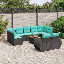 Conjunto de sofá de jardim com 10 peças e almofadas em rattan sintético preto
