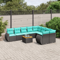 Conjunto de sofá de jardim com 10 peças e almofadas em rattan sintético preto
