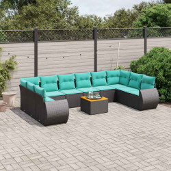 Conjunto de sofá de jardim com 11 peças e almofadas em rattan sintético preto