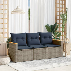 Conjunto de sofá de jardim de 3 peças com almofadas em rattan sintético cinza