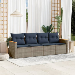 Conjunto de sofá de jardim com 4 peças e almofadas em rattan sintético cinza