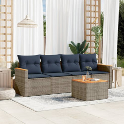 Conjunto de sofá de jardim de 5 peças com almofadas em rattan sintético cinza