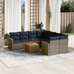 Conjunto de sofá de jardim de 9 peças com almofadas em rattan sintético cinza