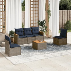 Conjunto de sofá de jardim com 6 peças e almofadas em rattan sintético cinza