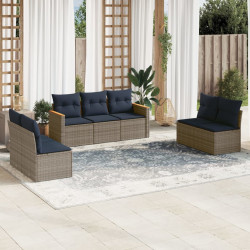 Conjunto de sofá de jardim com 7 peças e almofadas em rattan sintético cinza