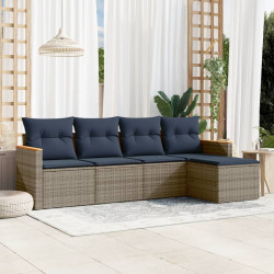 Conjunto de sofá de jardim de 5 peças com almofadas em rattan sintético cinza