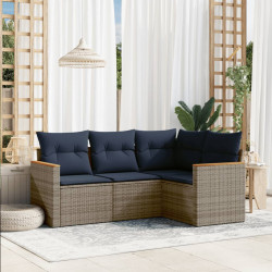 Conjunto de sofá de jardim com 4 peças e almofadas em rattan sintético cinza