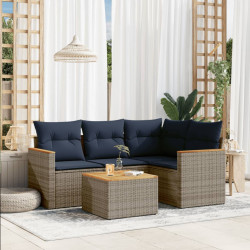 Conjunto de sofá de jardim de 5 peças com almofadas em rattan sintético cinza