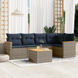Conjunto de sofá de jardim com 6 peças e almofadas em rattan sintético cinza