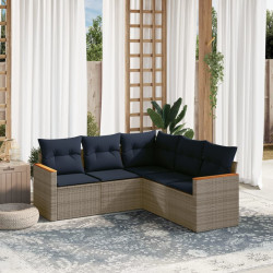 Conjunto de sofá de jardim de 5 peças com almofadas em rattan sintético cinza