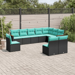 Conjunto de sofá de jardim com 10 peças e almofadas em rattan sintético preto