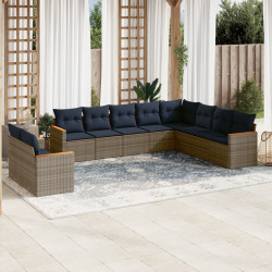 Conjunto de sofá de jardim com 10 peças e almofadas em rattan sintético cinza