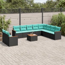 Conjunto de sofá de jardim com 11 peças e almofadas em rattan sintético preto