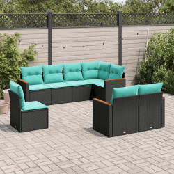 Conjunto de sofá de jardim com 8 peças e almofadas em rattan sintético preto