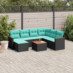 Conjunto de sofá de jardim com 8 peças e almofadas em rattan sintético preto