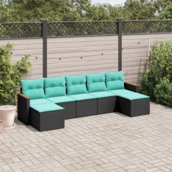 Conjunto de sofá de jardim com 7 peças e almofadas em rattan sintético preto