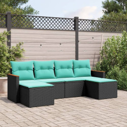 Conjunto de sofá de jardim com 6 peças e almofadas em rattan sintético preto