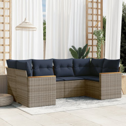 Conjunto de sofá de jardim com 6 peças e almofadas em rattan sintético cinza