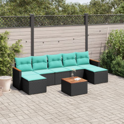 Conjunto de sofá de jardim com 8 peças e almofadas em rattan sintético preto