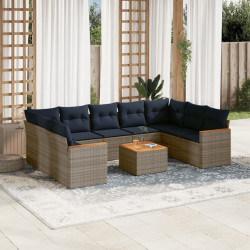 Conjunto de sofá de jardim com 10 peças e almofadas em rattan sintético cinza