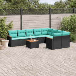Conjunto de sofá de jardim com 10 peças e almofadas em rattan sintético preto