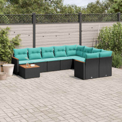 Conjunto de sofá de jardim com 10 peças e almofadas em rattan sintético preto