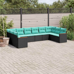 Conjunto de sofá de jardim com 10 peças e almofadas em rattan sintético preto