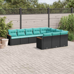 Conjunto de sofá de jardim com 10 peças e almofadas em rattan sintético preto