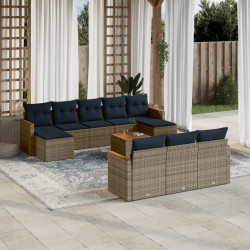 Conjunto de sofá de jardim com 11 peças e almofadas em rattan sintético cinza