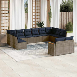 Conjunto de sofá de jardim com 12 peças e almofadas em rattan sintético cinza