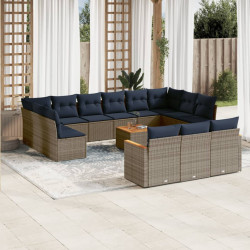 Conjunto de sofá de jardim com 14 peças e almofadas em rattan sintético cinza