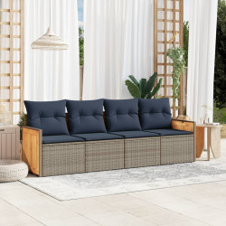 Conjunto de sofá de jardim com 4 peças e almofadas em rattan sintético cinza