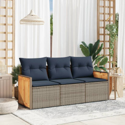 Conjunto de sofá de jardim de 3 peças com almofadas em rattan sintético cinza